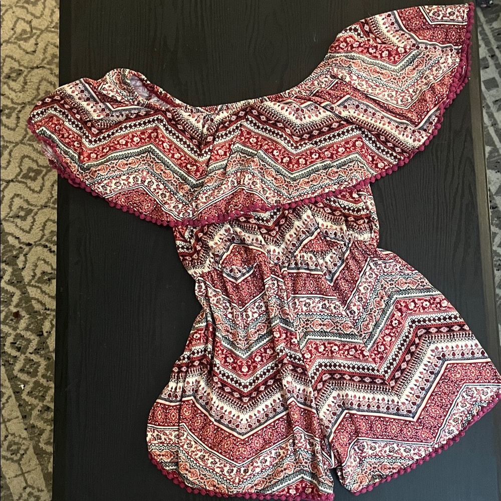 Rue21 Maroon and White Chevron Romper